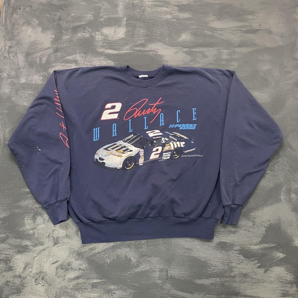 Vintage Rusty Wallace Miller Lite Sweatshirt Men XXL Blue 1990s NASCAR